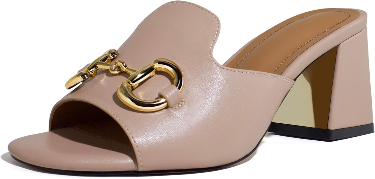 anteikira Women's Square Open Toe Buckle Sandals Slip On High Chunky Block Heel Mules Backless Hi... | Amazon (US)