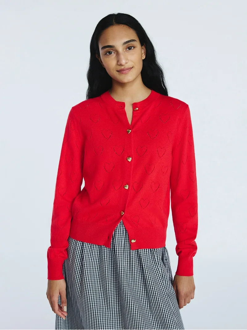 Free Assembly Women's and Women's Plus Heart Cardigan Sweater with Long Sleeves, Lightweight, Siz... | Walmart (US)