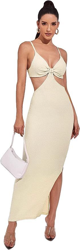 SheIn Women's Cut Out Split Maxi Dress V Neck Sleeveless Backless Ruched Bust Bodycon Dresses | Amazon (US)