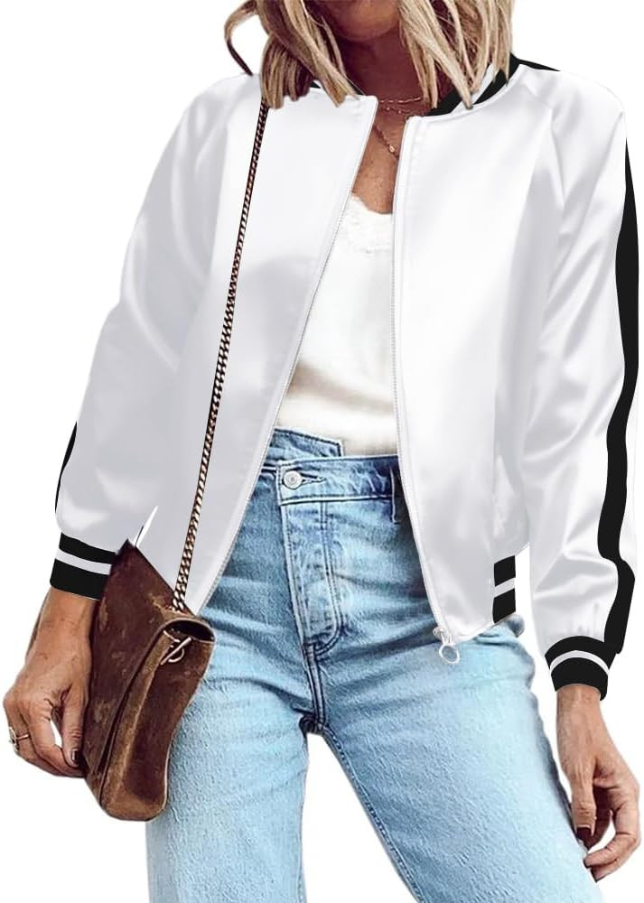 Zeagoo Women's Bomber Jacket Lightweight Zip Up Jacket Casual Striped Jacket Coat Outerwear Windb... | Amazon (US)