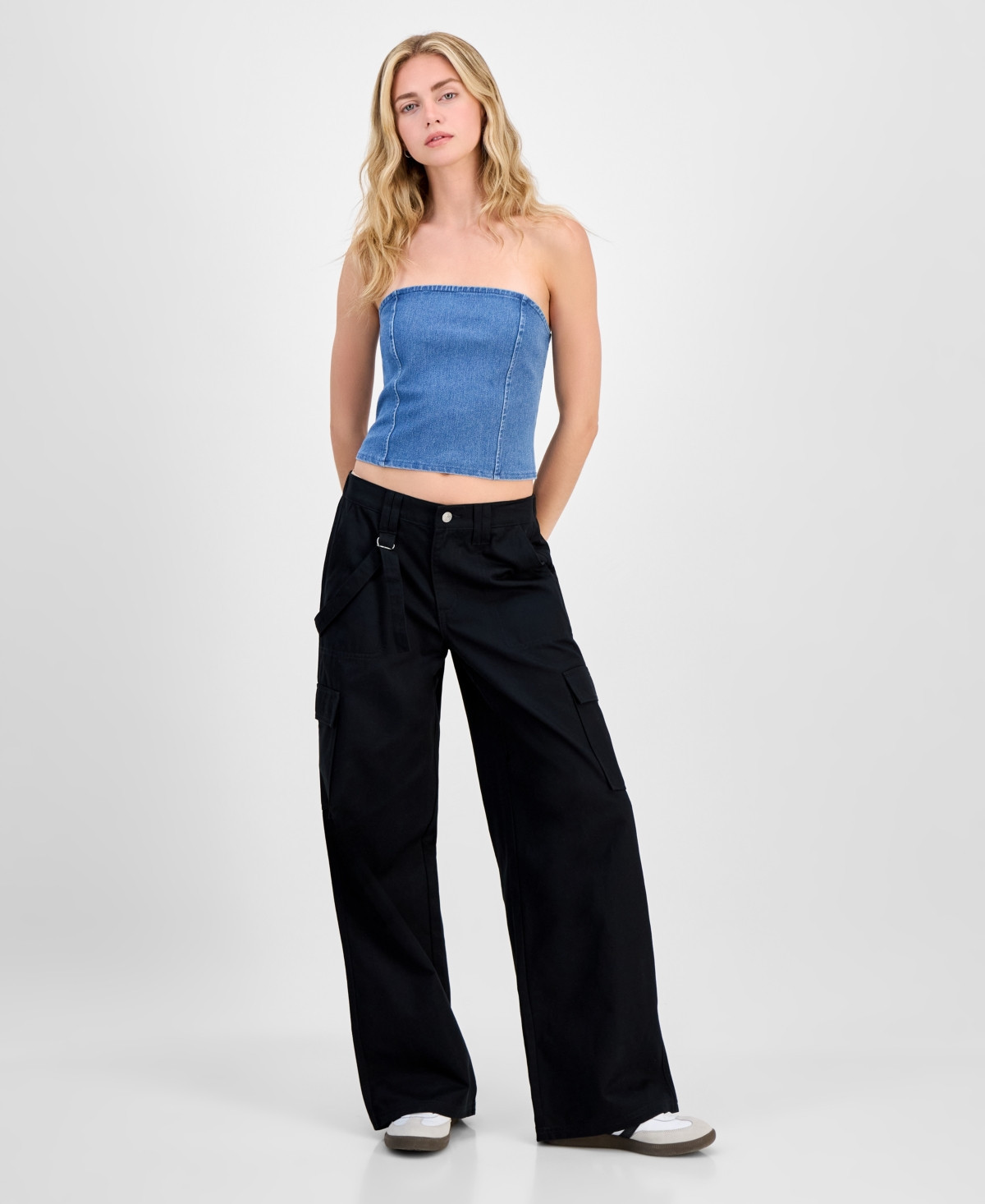 Celebrity Pink Juniors' Cargo Strap Wide-Leg Pants - Black | Macy's