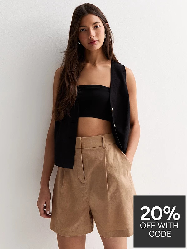 New Look Camel Linen Blend Tailored Shorts | Very (UK)