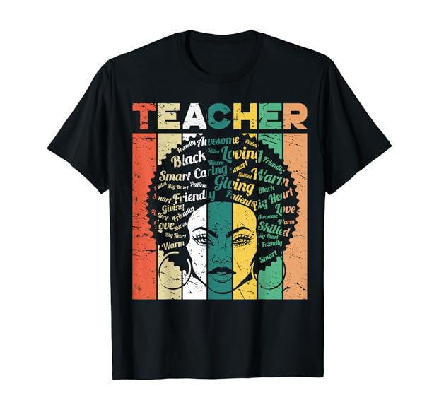 Black Woman Teacher Afro Retro Black History Month Gift T-Shirt | Amazon (US)