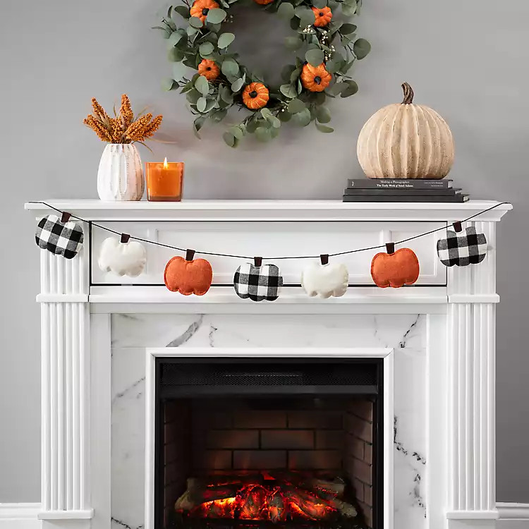 Orange and Buffalo Check Pumpkin Banner | Kirkland's Home