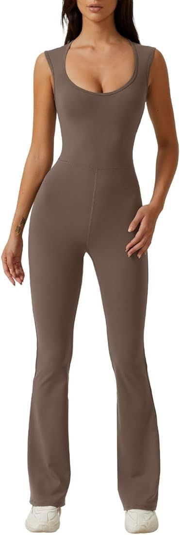 QINSEN Womens Sweetheart Neck Sleeveless Jumpsuit High Waist Long Flared Pants Stretch Jumpsuit | Amazon (US)