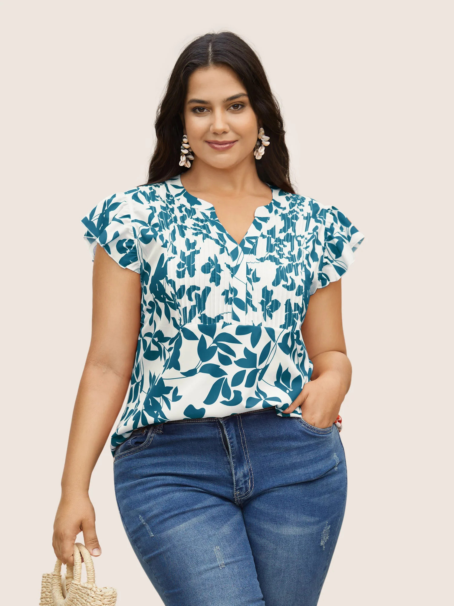 Silhouette Floral Print Notched Collar Pleated Blouse | Bloomchic