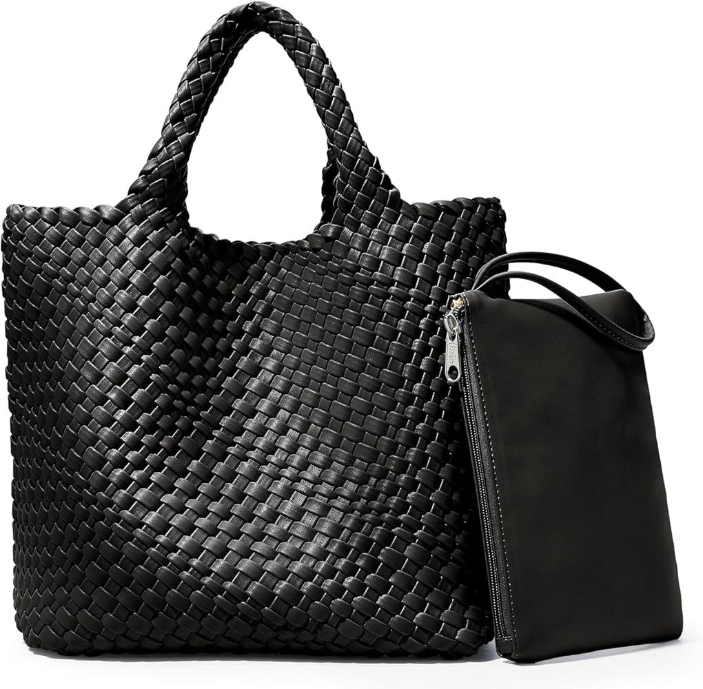 KALIDI Woven Tote Bag, Women Macaron Soft Leather Weave Handbag Purse Wrist Bag Large Capacity Wo... | Amazon (US)
