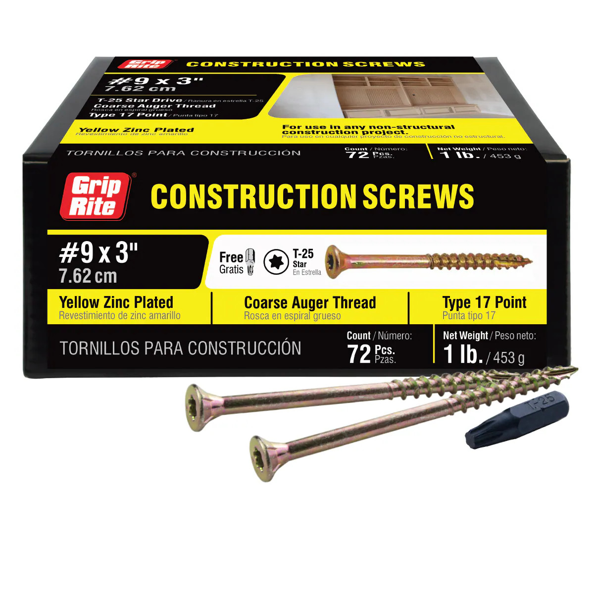 Grip-Rite #9 x 3-in Yellow zinc Interior Trim screws ( 72 -Per Box ) | 3GCS1 | Lowe's