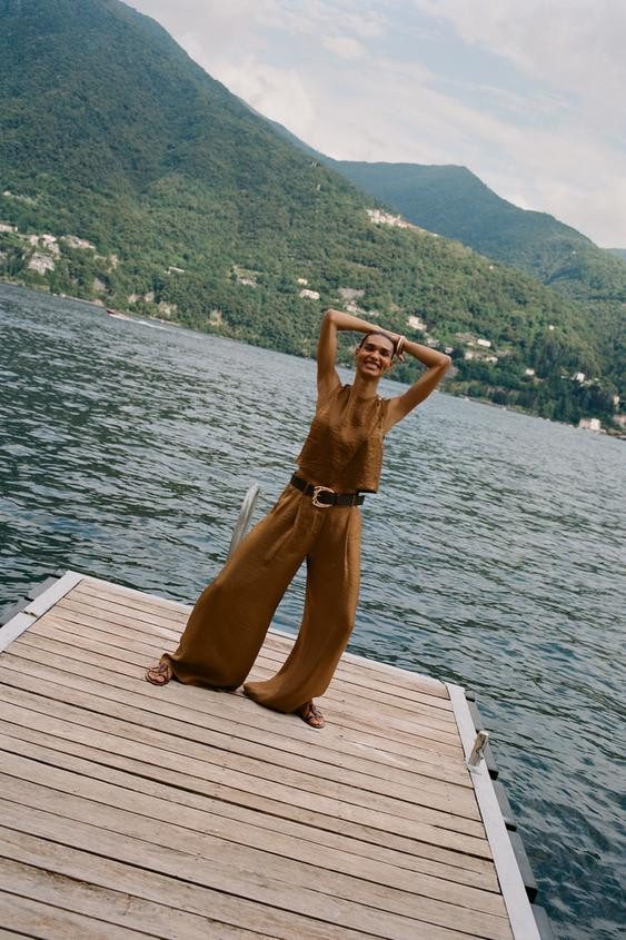 WIDE SATIN TROUSERS WITH BELT | Zara UK