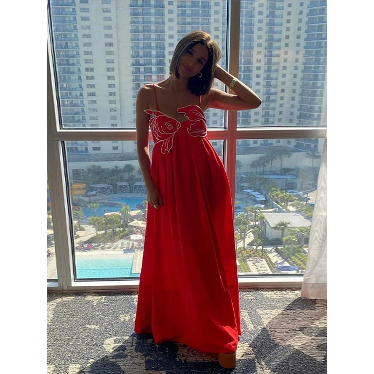 Chic Koi Fish Print Sling Maxi Dress – Women's Sexy Backless Sleeveless Loose Style: Effortless... | Walmart (US)