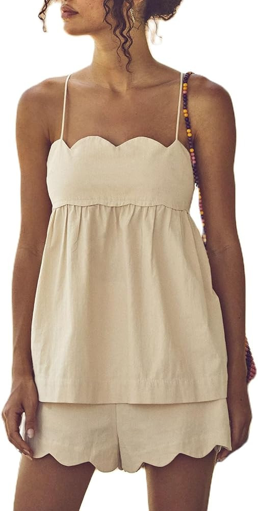 Yuemengxuan Women 2 Piece Casual Lounge Set Sleeveless Strappy Tie Back Cami Top Wide Leg Shorts ... | Amazon (US)