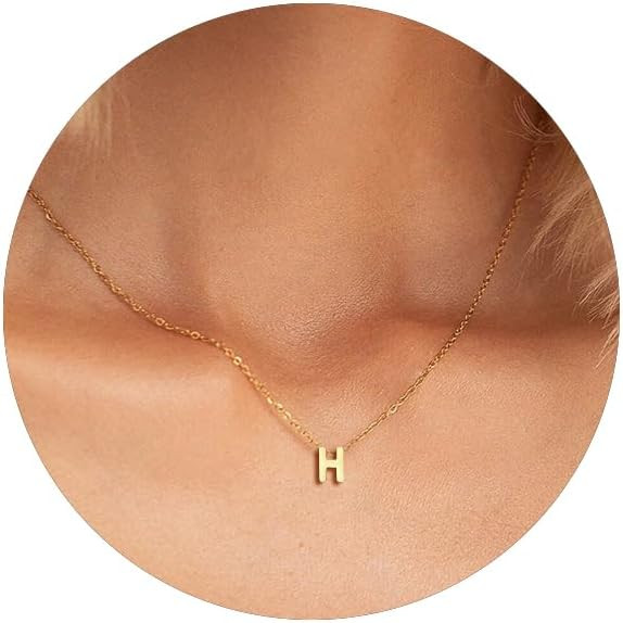 Tiny Initial Necklace 18K Gold Plated Small Letter Necklace Personalized Name Necklace for Women | Amazon (US)