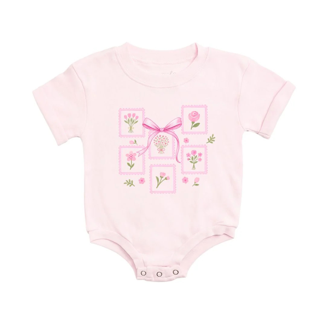 Bouquet Bow Short Sleeve Romper - Ballet | Sweet Wink