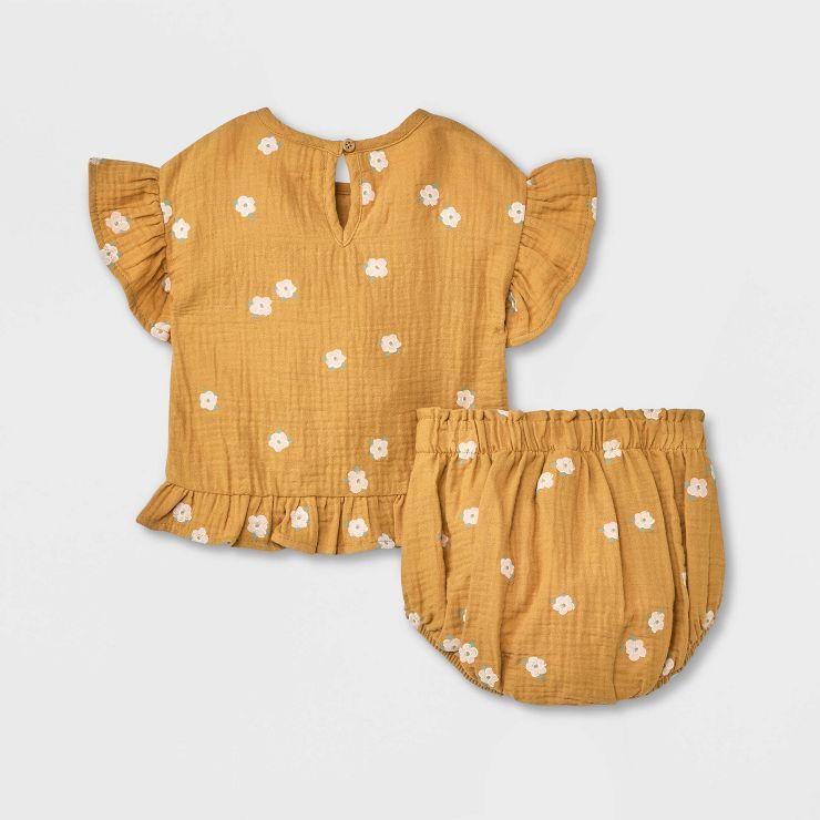 Grayson Collective Baby Girls' Gauze Ruffle Short Sleeve Top & Bottom Set - Yellow | Target