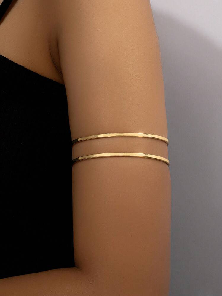 1pc Metal Wire Double Bar Arm Cuff, Fashionable And Simple, Suitable For Women's Parties, Banquets, And Giving As Gifts | SHEIN