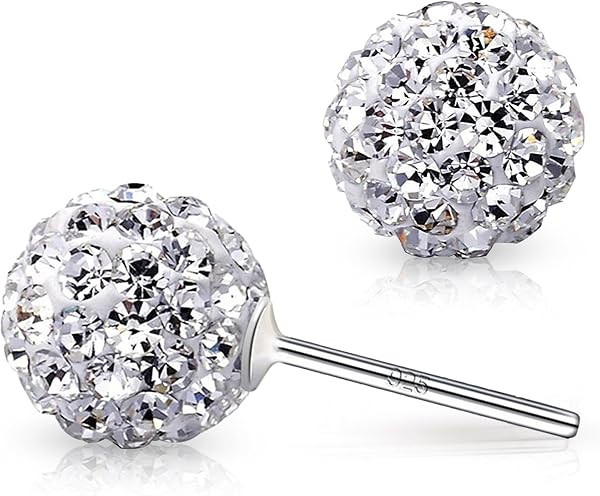 925 Sterling Silver Woman Earrings with Box Disco Ball White Crystals Dangle Hook Stud Earrings for Women | Amazon (US)