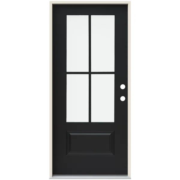 36 in. x 80 in. 4-Lite Clear Glass Black Painted Fiberglass Prehung Front Entry Door | Wayfair North America