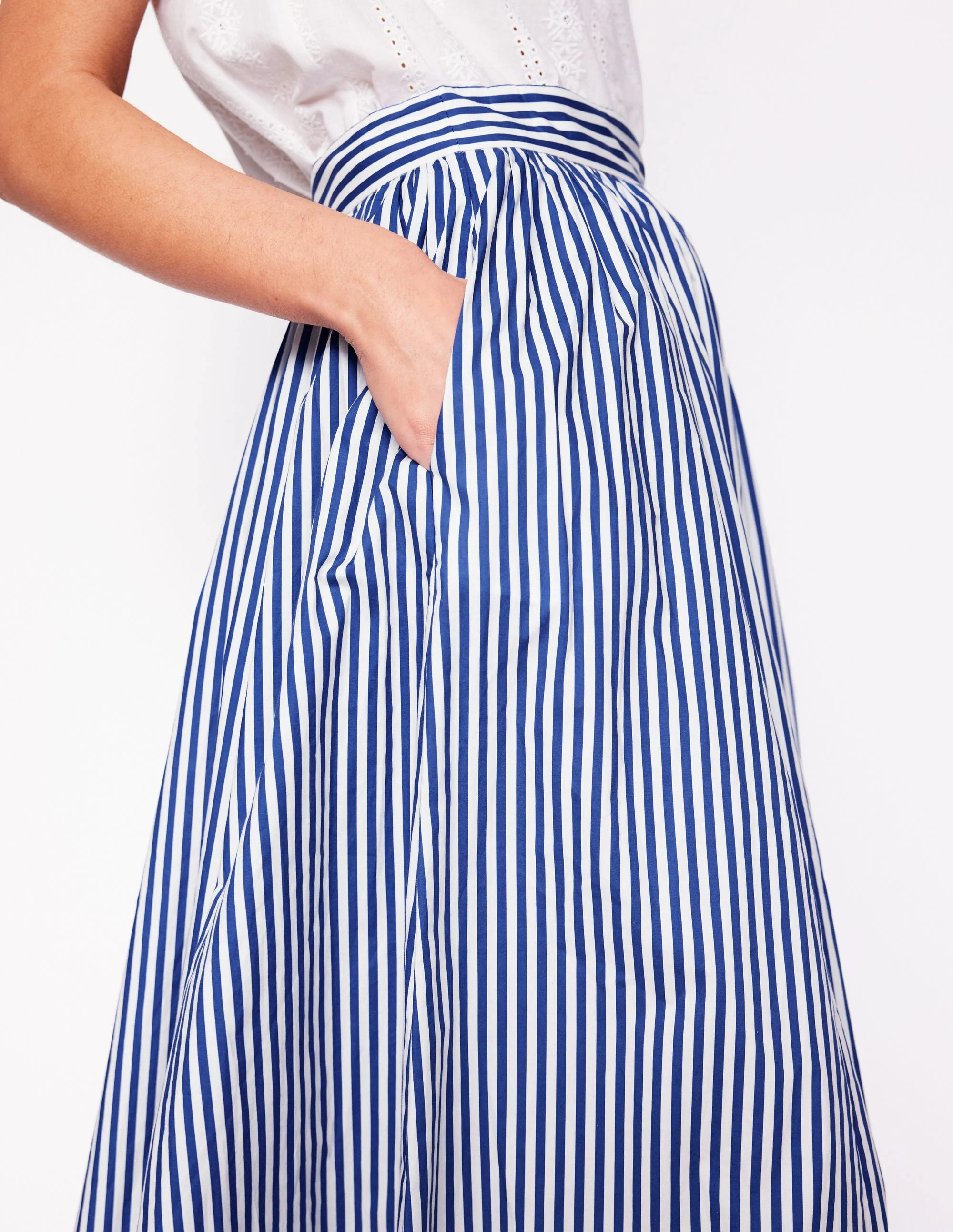 Full Poplin Maxi Skirt-Kingfisher Blue, Fine Stripe | Boden UK