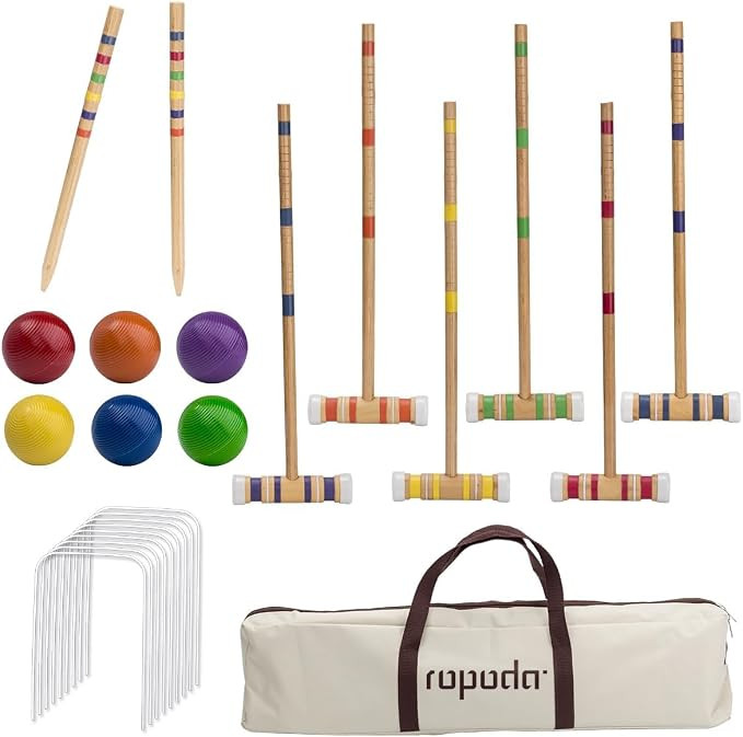 ropoda Six-Player Croquet Set with Wooden Mallets, Colored Balls, Sturdy Carrying Bag for Adults ... | Amazon (US)