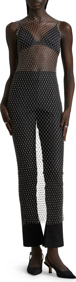 Embellished Sheer Mesh Midi Dress Rhinestone Mesh Dress Black Sheer Dress Black Mesh Dress  | Nordstrom