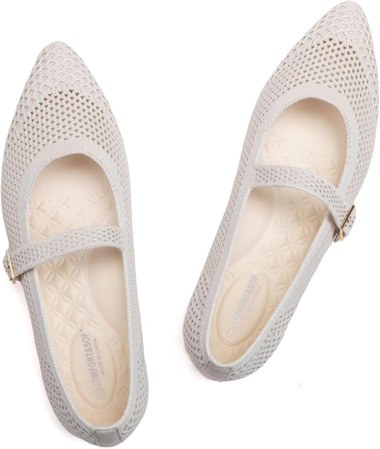 Frank Mully Women's Mesh Flats Mary Jane Shoes Pointed Toe Lightweight with Adjustable Instep Str... | Amazon (CA)