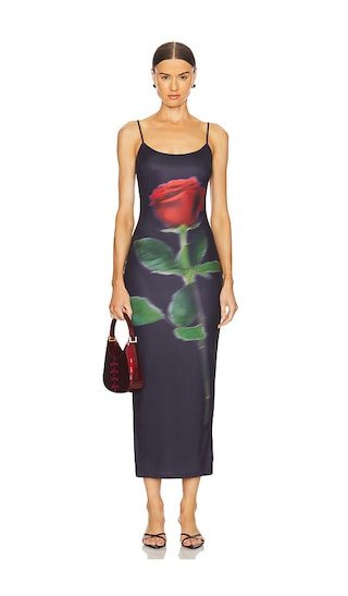 Deia Midi Dress in Rose On Black | Revolve Clothing (Global)
