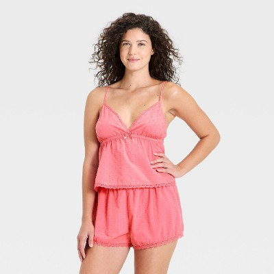 Women's Lace Trim Tank Top and Shorts Pajama Set - Wild Fable™ Pink XL | Target