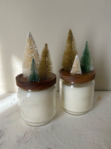 Add bottle brush mini trees with hot glue to the top of your candle for a festive look 🎄

#LTKunder50 #LTKSeasonal #LTKHoliday