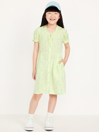 Printed Short-Sleeve Button-Front Fit and Flare Dress for Girls | Old Navy (US)