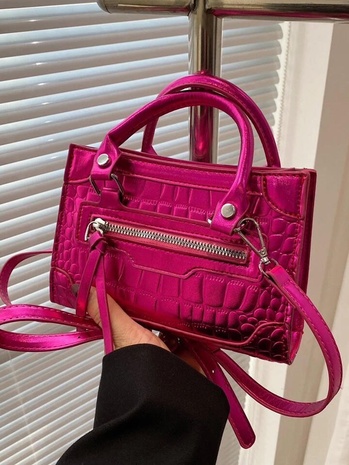 Mini Metallic Crocodile Embossed Square Bag | SHEIN