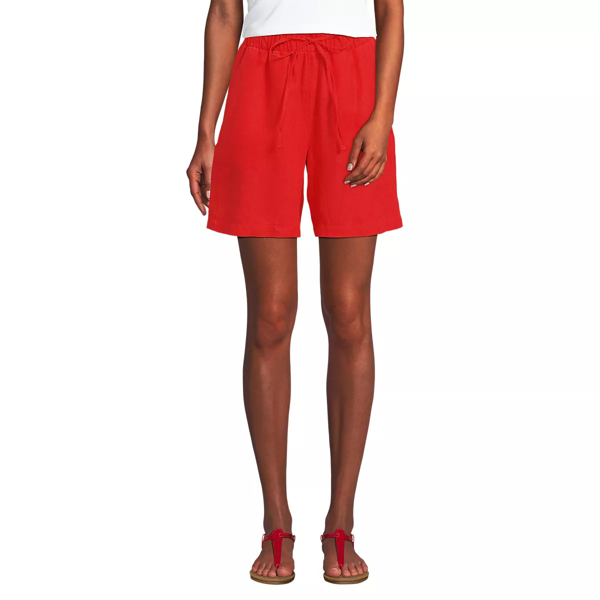 Women's Linen High Rise Pull On 7" Shorts | Lands' End (US)