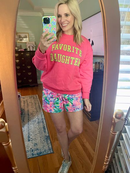 Collegiate sweatshirt, Lilly Pulitzer Disney shorts, golden goose 

#LTKOver40 #LTKFindsUnder100 #LTKFindsUnder50