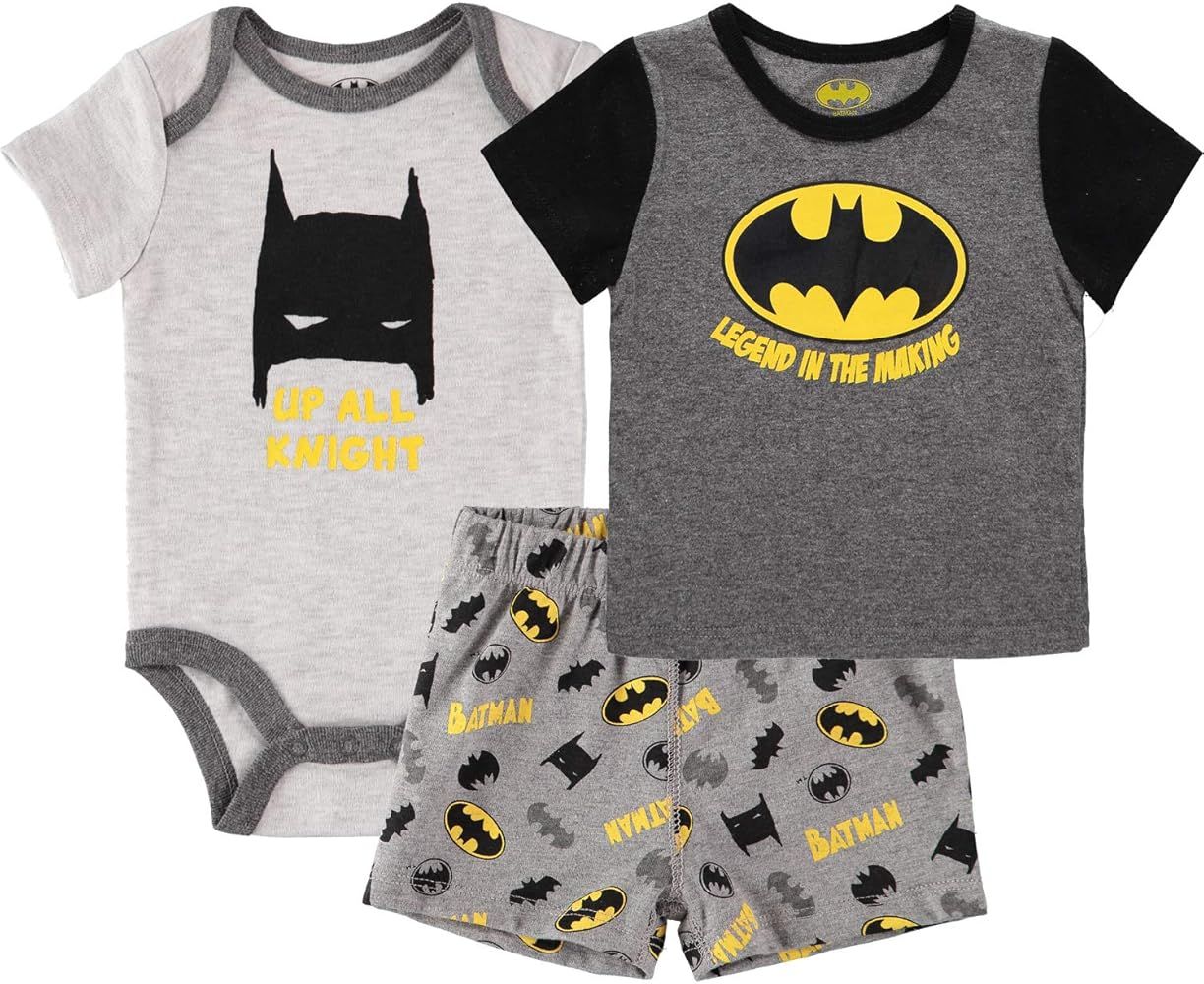 DC Comics Batman Onesies Bodysuit Tshirt and Short Pants 3PC Gift Set | Amazon (US)