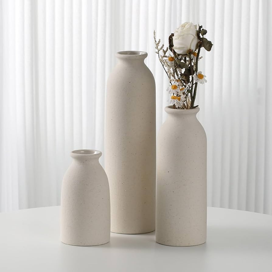CEMABT Beige Ceramic vase Set-3 Flower vases for Decor,Modern Boho Farmhouse Home Decor,Decorativ... | Amazon (US)