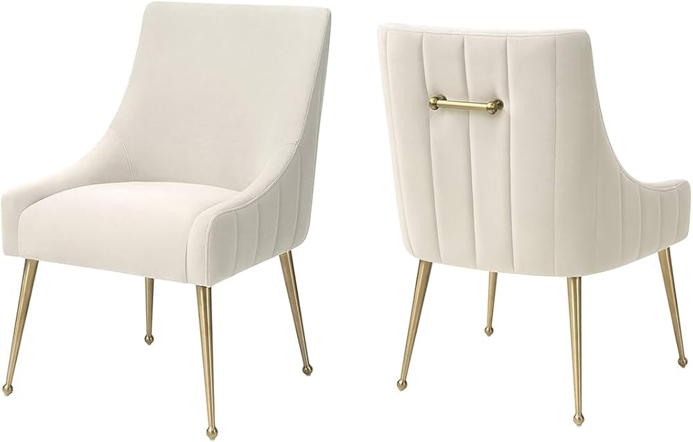 Irina Modern Dining Chair Beige Easy Clean Velvet Upholstered Side Chair with Brushed Gold Leg - ... | Amazon (US)