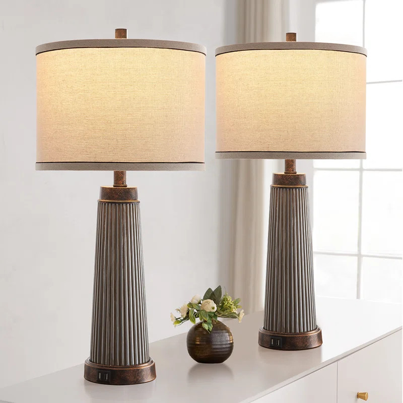 Alaric 26" Strip Glass Table Lamp Set With USB Ports (Set of 2) | Wayfair North America