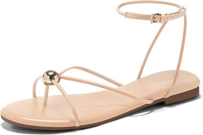 Coutgo Womens Strappy Flat Sandals Open Toe Flip Flops Sandals Ankle Strap Summer Beach Shoes | Amazon (US)