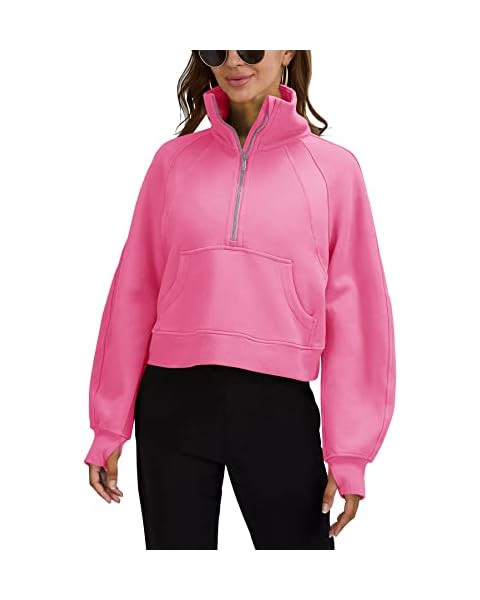 Womens Hooded Pullover Sweatshirts Half Zipper Crop Hoodie Fleece Lined Collar Zip Up Hoodies Cro... | Amazon (US)