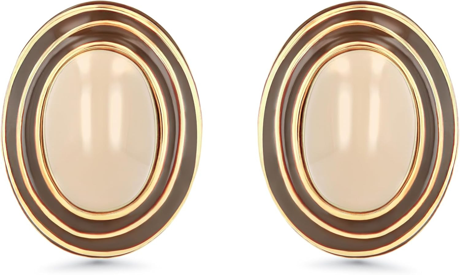 Sngia Large Chunky Brown Beige Tan Gold Round Oval Button Stud Enamel Statement Earrings for Women, Big Brown Bold Handmade Exaggerated Dome Retro Rounded Button Ball Trendy Bohemian Jewelry Gifts, Unique Baroque Vintage Summer Beach Fashion Earrings Accessories, Round Thick Resin Circular Nickle Free Huggies Earrings. | Amazon (US)