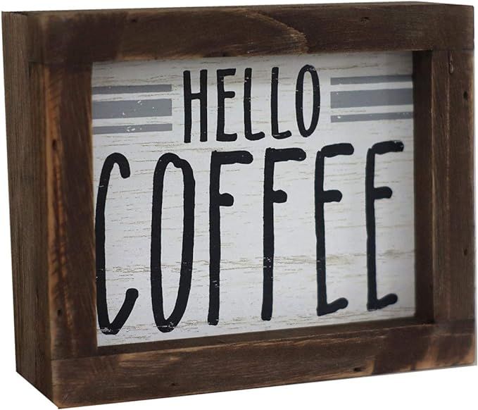 Parisloft Hello Coffee Barn Wood Small Box Sign for Kitchen Decor Coffee Bar, Rustic Wooden Coffe... | Amazon (US)