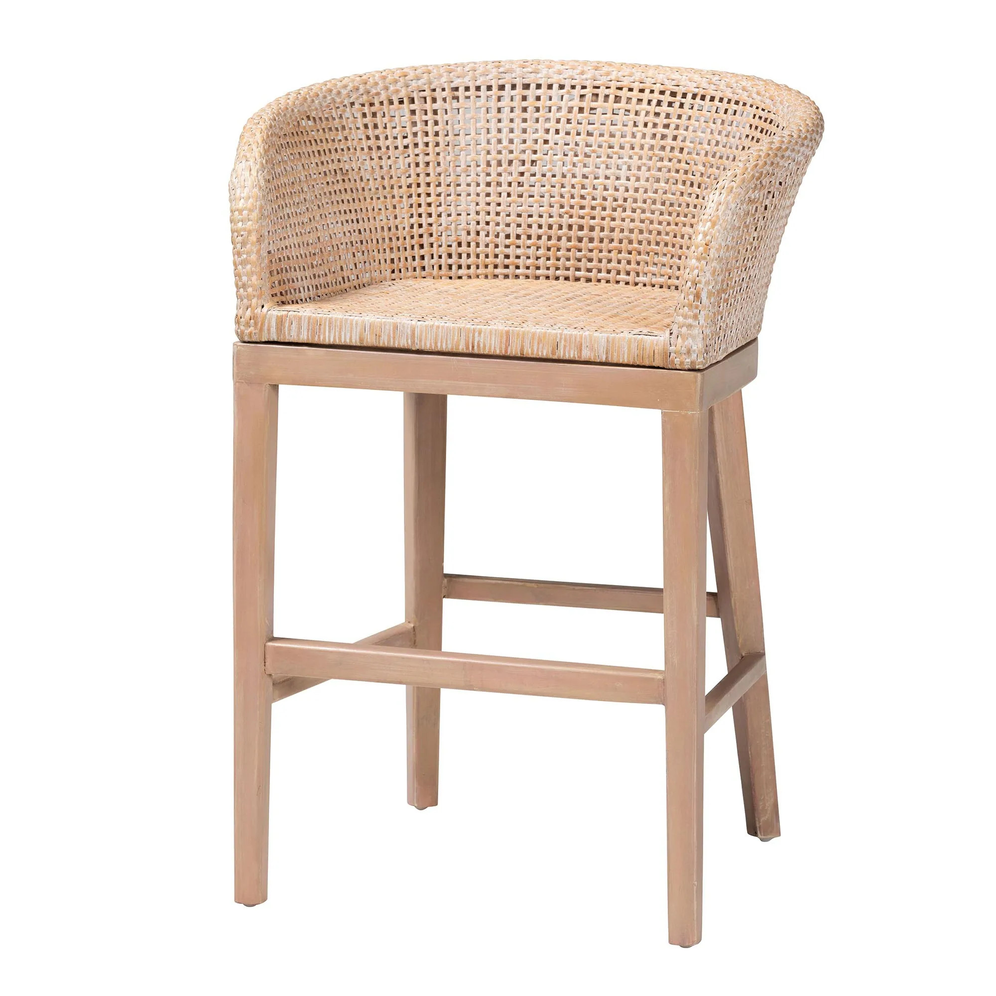 Papua Modern Bohemian Natural Rattan and Acacia Wood Counter Stool - Antique White | Overstock