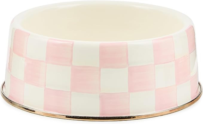 MACKENZIE-CHILDS Enamel Pet Dish, Large, Pink-and-White Rosy Check | Amazon (US)