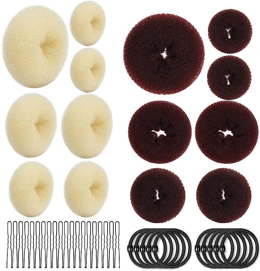 2 Hair Bun Maker Set, Donut Hair Bun Maker 14 Pieces with 10 Pcs Hair Elastic Bands, 20 Pcs Hair ... | Amazon (US)