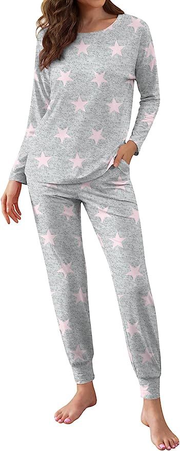 DUSDIMON Women's Long Sleeve Pajama Set Two Piece Outfits with Pockets Loose Fit | Amazon (US)