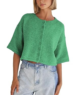 Springrain Cardigan Sweaters for Women Lightweight Knit Cropped Cardigan Button Up Solid Knitwear | Amazon (US)