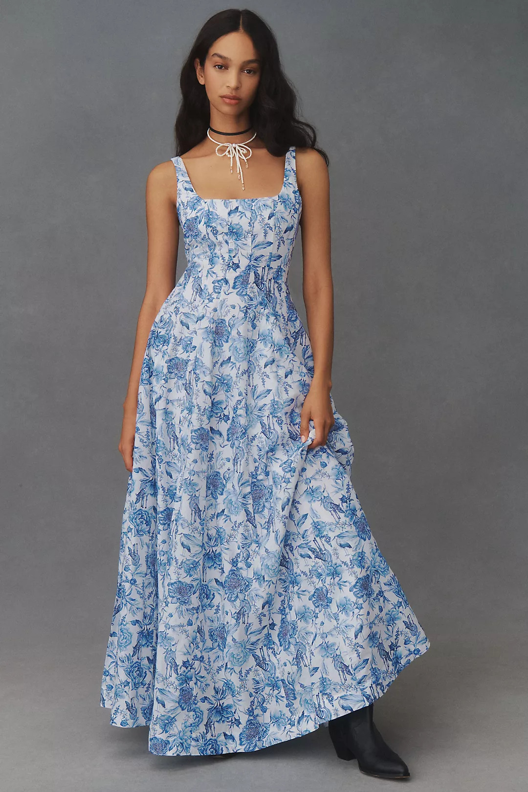 Aqua Blu Claudette Sleeveless Square-Neck Floral Maxi Dress | Anthropologie (US)