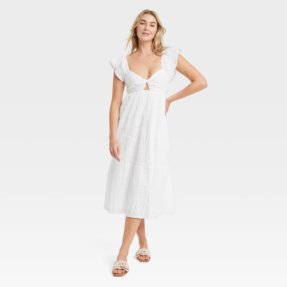 Women's Flutter Short Sleeve Midi A-Line Dress - Universal Thread™ White XL | Target