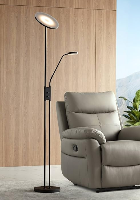 360 Lighting Taylor Modern Torchiere Floor Lamp with Side Light LED Dimmable 72" Tall Satin Black... | Amazon (US)