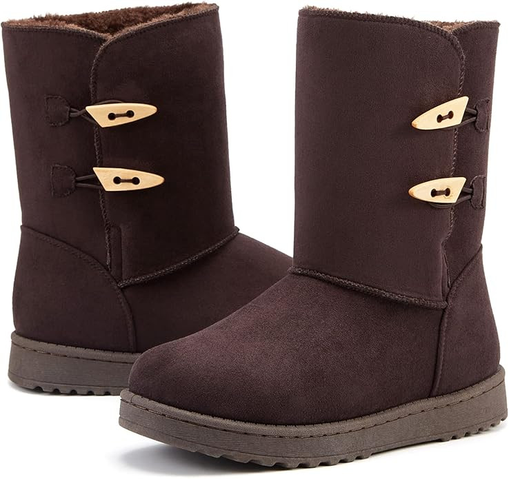 Women's Winter Boots Fur Snow Boots Lined Warm Mid Calf Boots for Outdoor | Amazon (US)