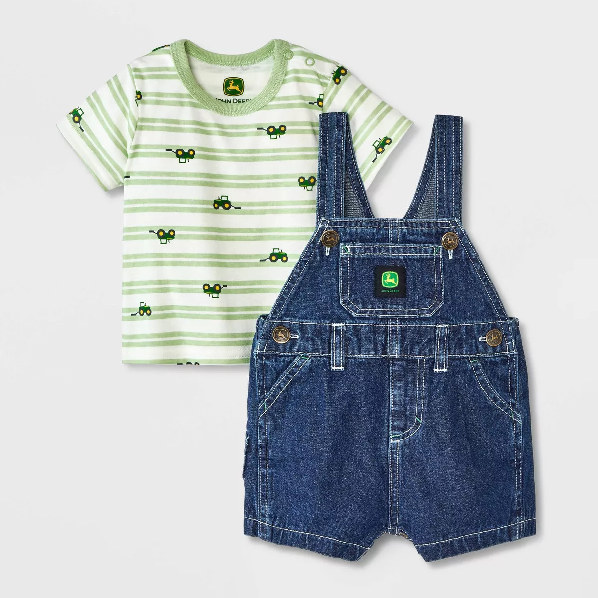 Baby Boys' 2pc John Deere Denim T-Shirt and Shorts Overalls Set - Blue 6-9M | Target